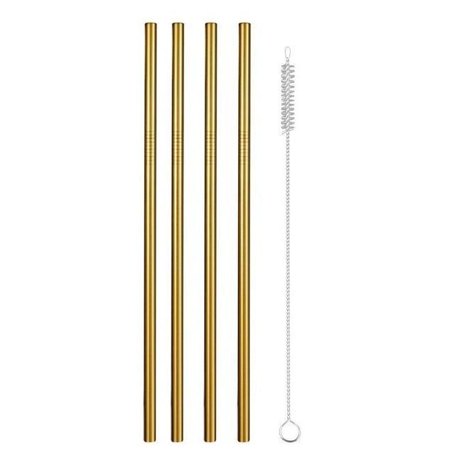 Reusable Metal Drinking Straws 304 Stainless Steel Sturdy Bent Straight Drinks Straw With Cleaning Brush Bar Party Accessory