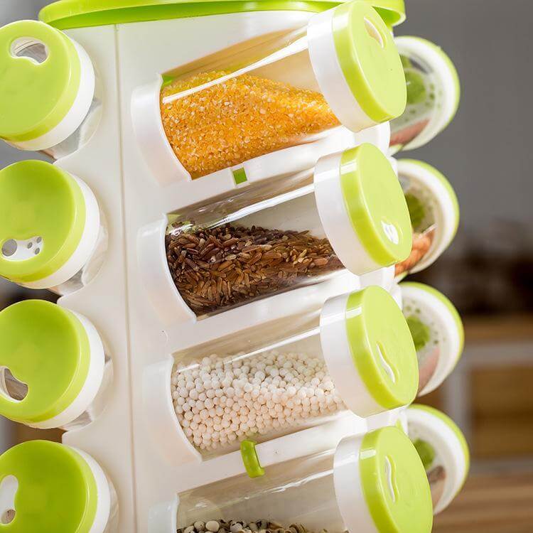 Revolving Spice Rack Tower Transparent Rotating Seasoning Storage Organizer For Kitchen Set Of 16 Jars