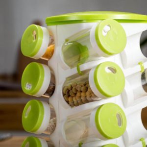 Revolving Spice Rack Tower Transparent Rotating Seasoning Storage Organizer For Kitchen Set Of 16 Jars