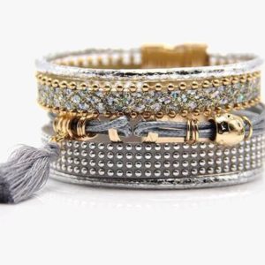 Rhinestone Leather Tassels Magnet Bracelet