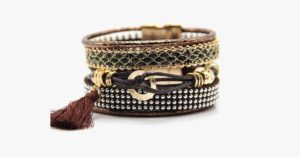Rhinestone Leather Tassels Magnet Bracelet