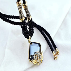 Rose Crystal Black Rope Necklace