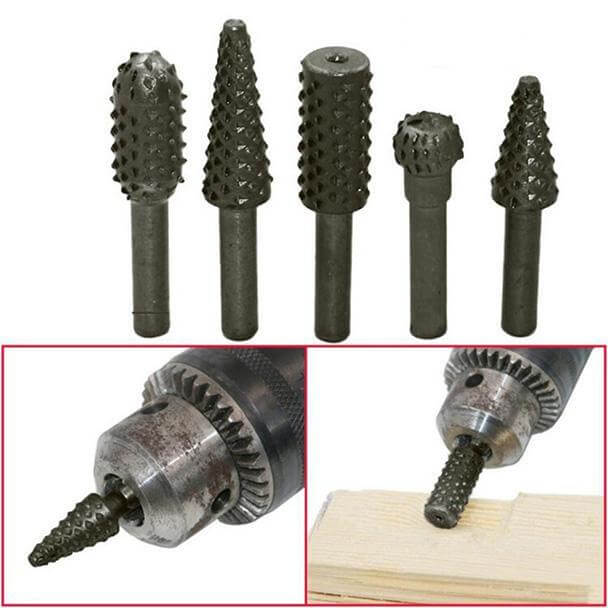 Rotary Rasp Set Rotary Burr Wood Shank Drill Bits Grinder 5 Pieces