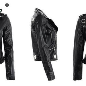 Round Hole Zipper Pu Leather Jacket