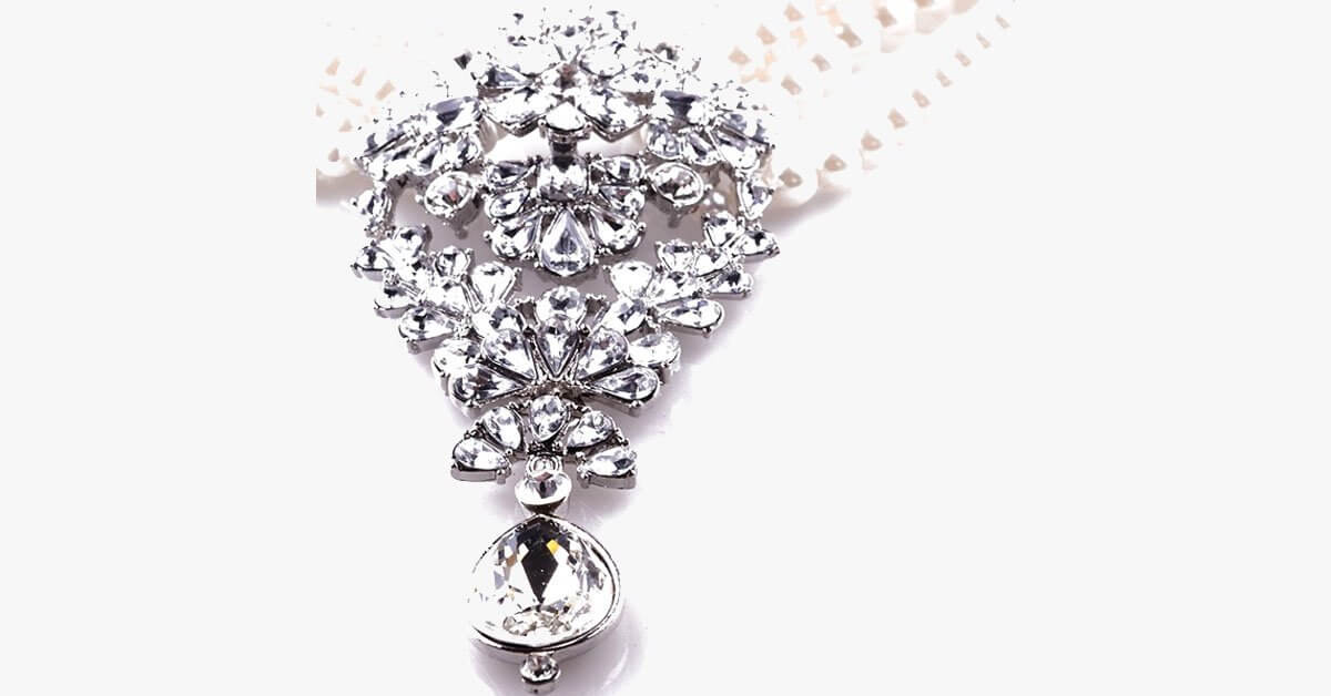 Royal Rhinestone Pearl Beads Long Necklace