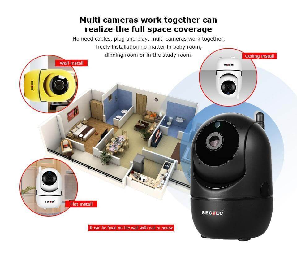Sectec Cloud Wireless Ip Camera 1080P Intelligent Auto Tracking Of Human Indoor Home Security Surveillance Cctv Network Wifi Cam