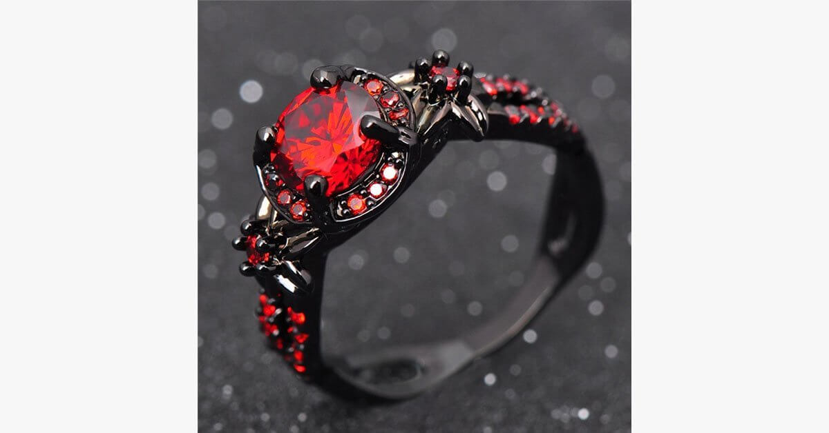 Shiny Red Garnet Flower Ring