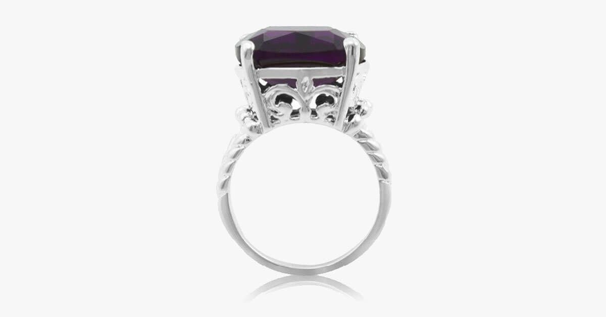 Silver Plated Cushion Cut 15Mm Midnight Purple Cocktail Ring With Cable Split Shank