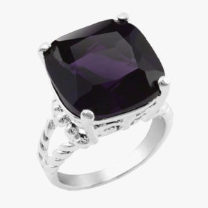 Silver Plated Cushion Cut 15Mm Midnight Purple Cocktail Ring With Cable Split Shank