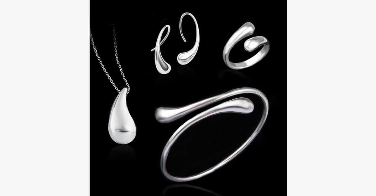 Silver Waterdrop Necklace Set