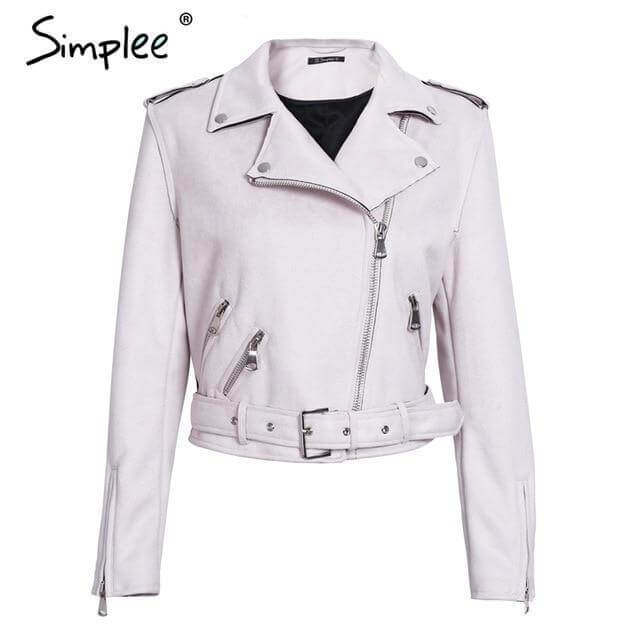 Simplee Leather Suede Faux Leather Jacket