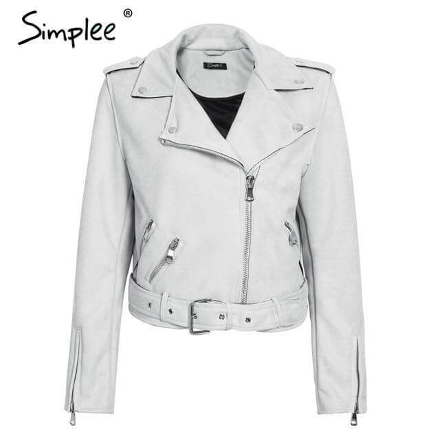 Simplee Leather Suede Faux Leather Jacket