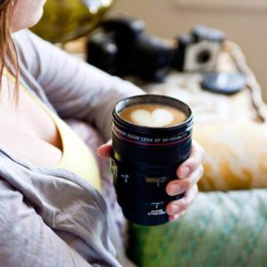 Slr Camera Lens Stainless Steel Travel Coffee Mug With Leak Proof Lid