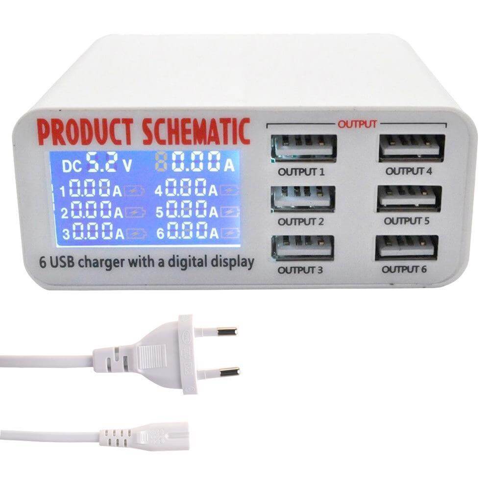 Smart 6 Port Usb Charge Station With Digital Display Charge Safer And Faster