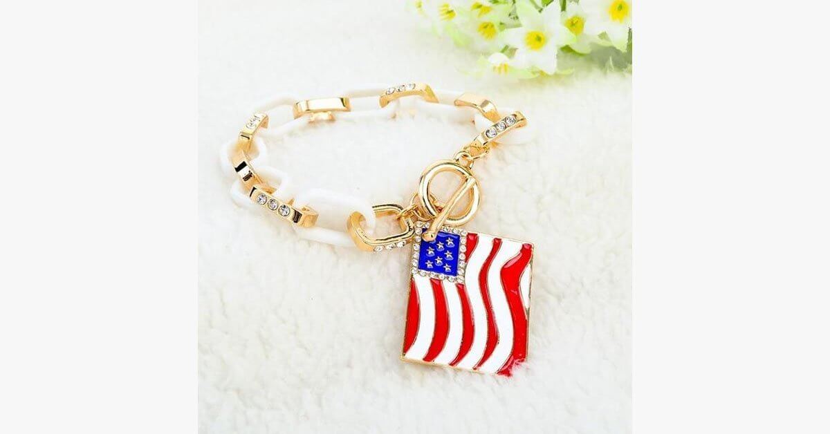 Square American Flag Charm Bracelet