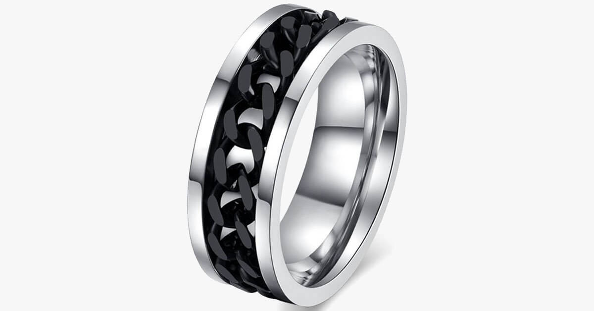 Stainless Steel Mens Black Chain Ring