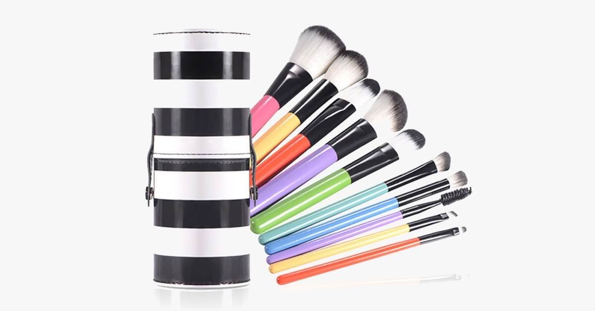 Striped Multicolor Makeup Brush Set Add A Pop Of Color And Professionalism To Your Makeup Set