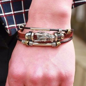 Tibetan Dragon Silver Unisex Leather Bracelet