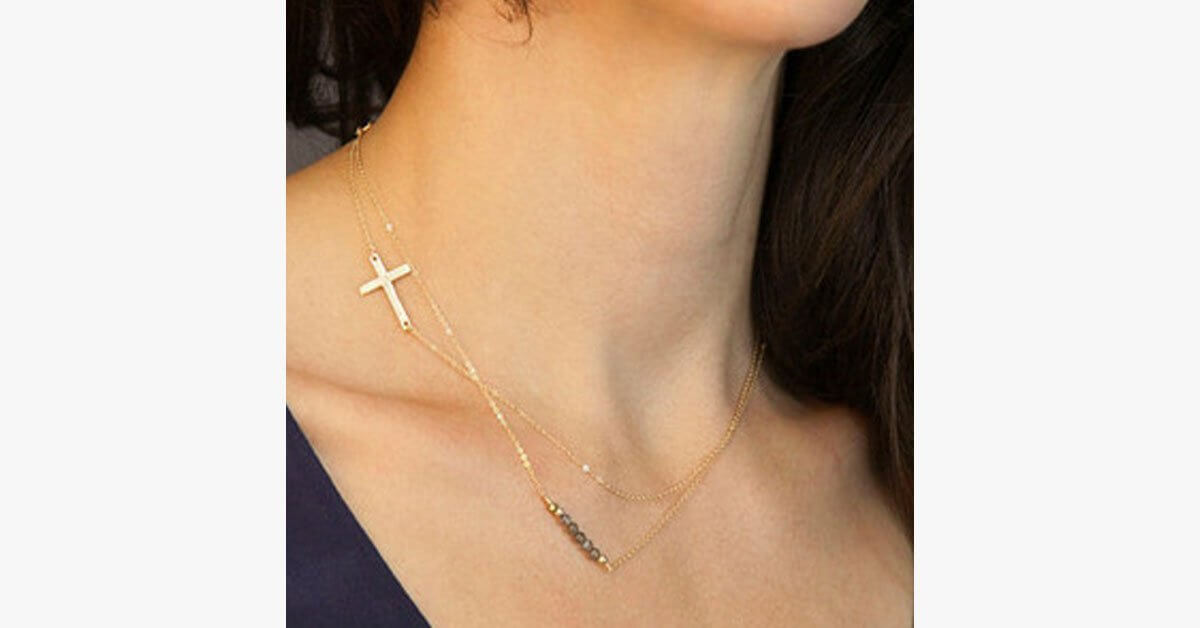 Two Layer Crystal Cross Necklace