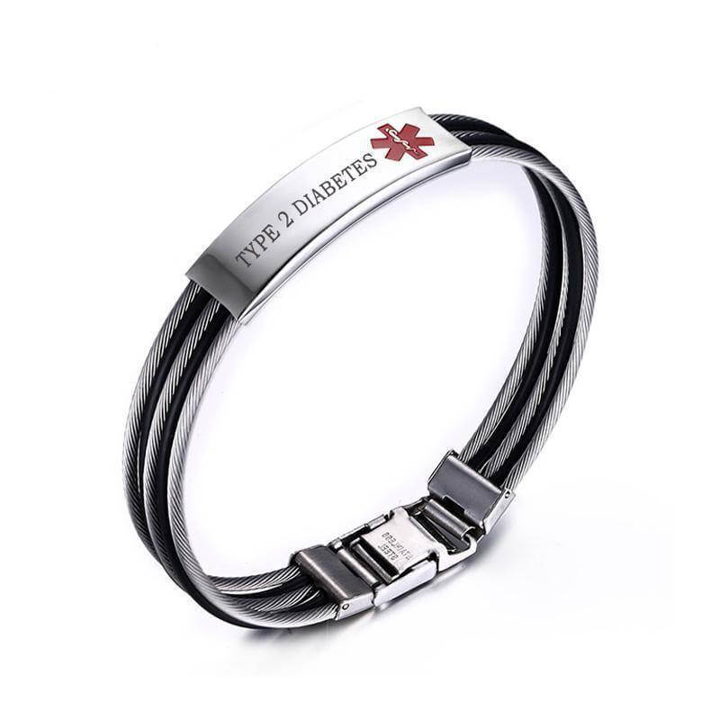 Type 2 Diabetes Medical Alert Id Bracelet For Men Love Remind Jewelry Epilepsy Custom Engraved