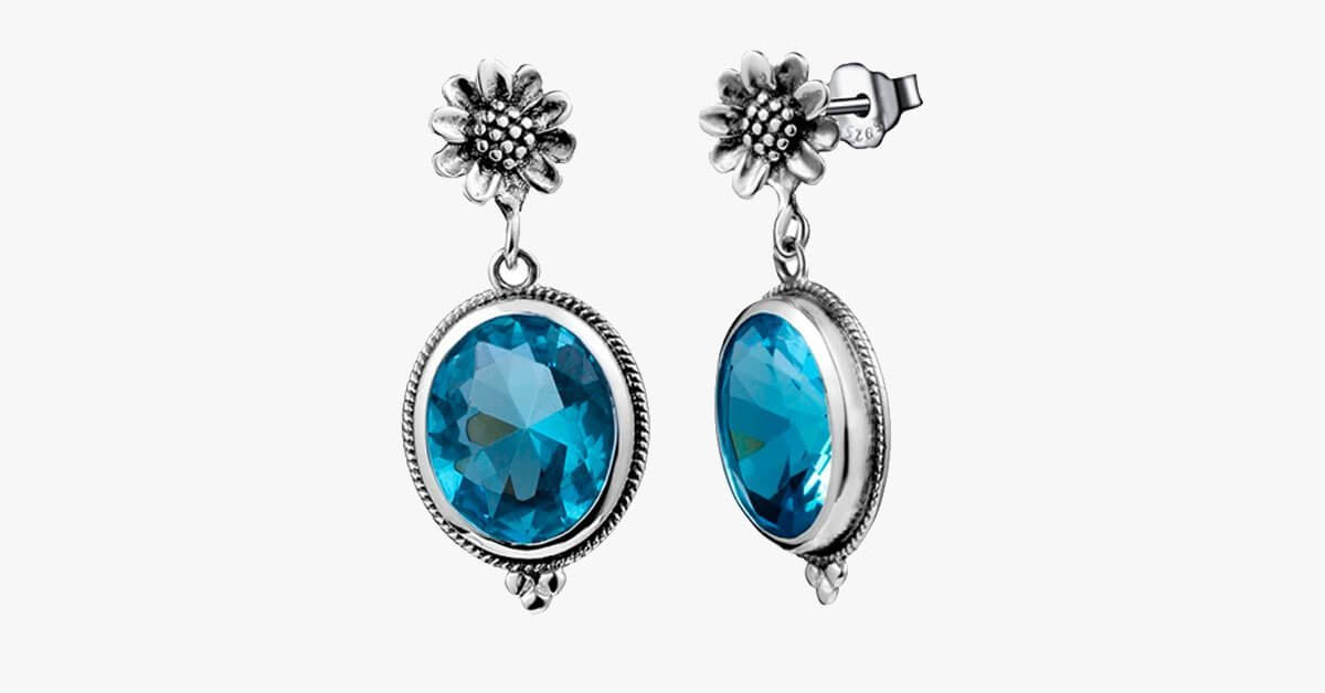 Vintage Aquamarine Flower Earring