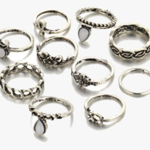 Vintage Flower Midi Rings 10Pcs Set