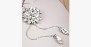 White Crystal Sunflower Tassel Long Necklace Metallic Link Chain Crystal Simulated Necklace For A Sophisticated Look