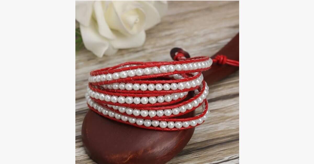White Pearl On Red Leather
