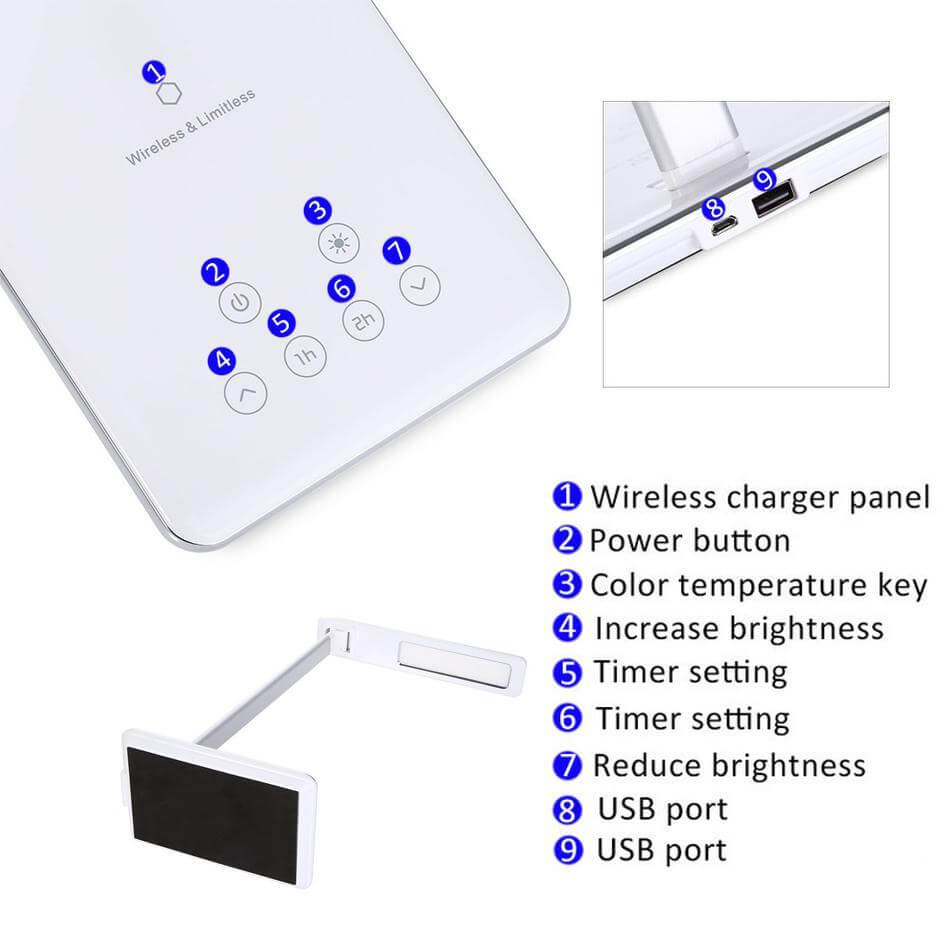 Wireless Charging Lamp Qi Fast Charge Technology Led Desk Lamp