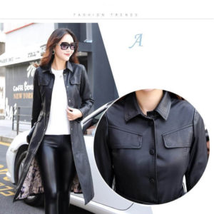 Women Long Leather Jacket 2018