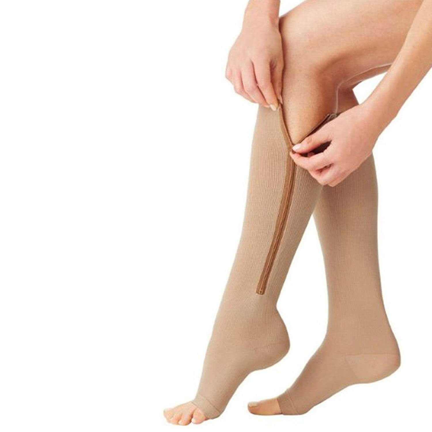 Women Zipper Compression Socks Open Toe Zip Leg Support Pain Relief