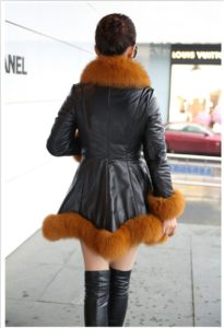 Womens Leather Jacket Faux Fox Fur Collar