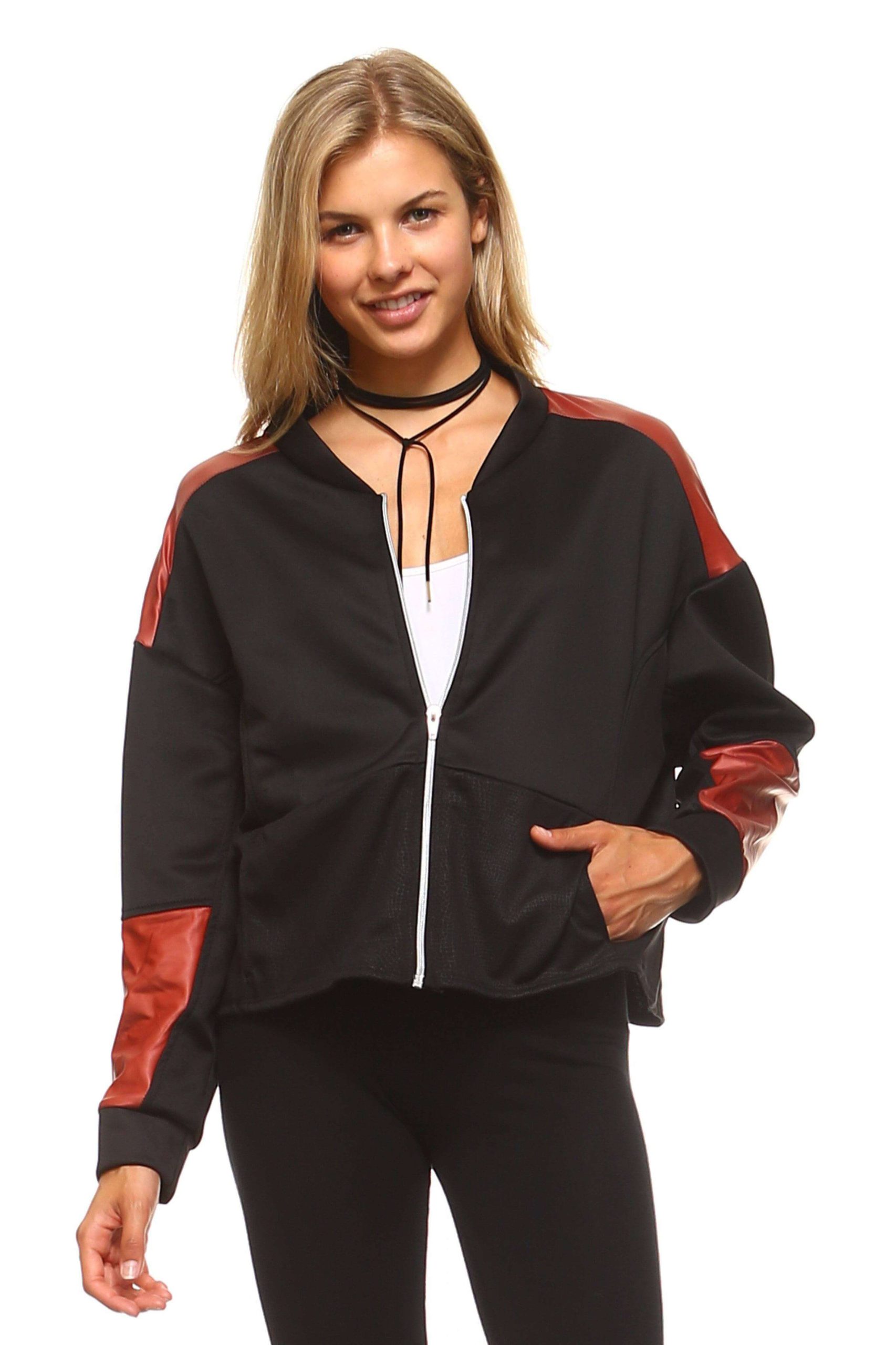 Womens Leather Patch Bomber Jacket 1 Scaled