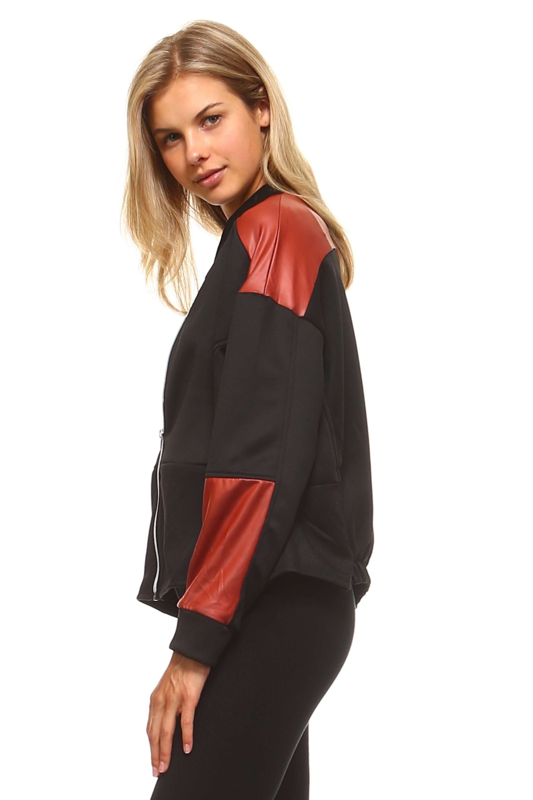 Womens Leather Patch Bomber Jacket 4 Scaled