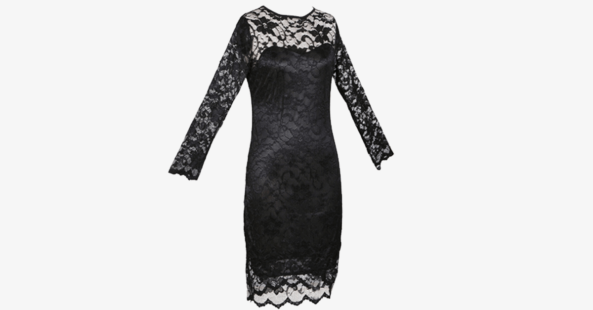 Womens Slim Fit 3 4 Sleeved O Neck Lace Dress