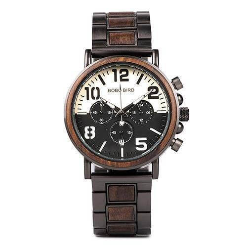Wooden Stainless Steel Watch Mens Water Resistant Chronograph