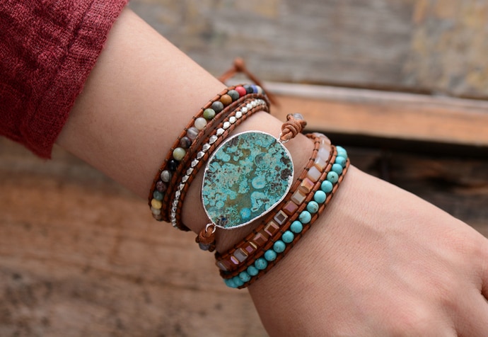 Women Bracelet with Natural Gilded Stones