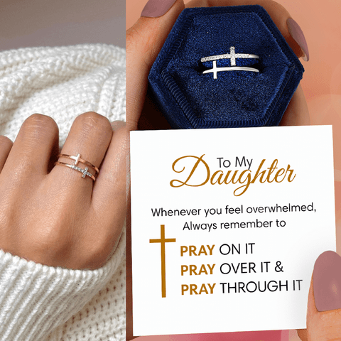 To My Daughter “Pray Through It” Twin Band Cross Ring