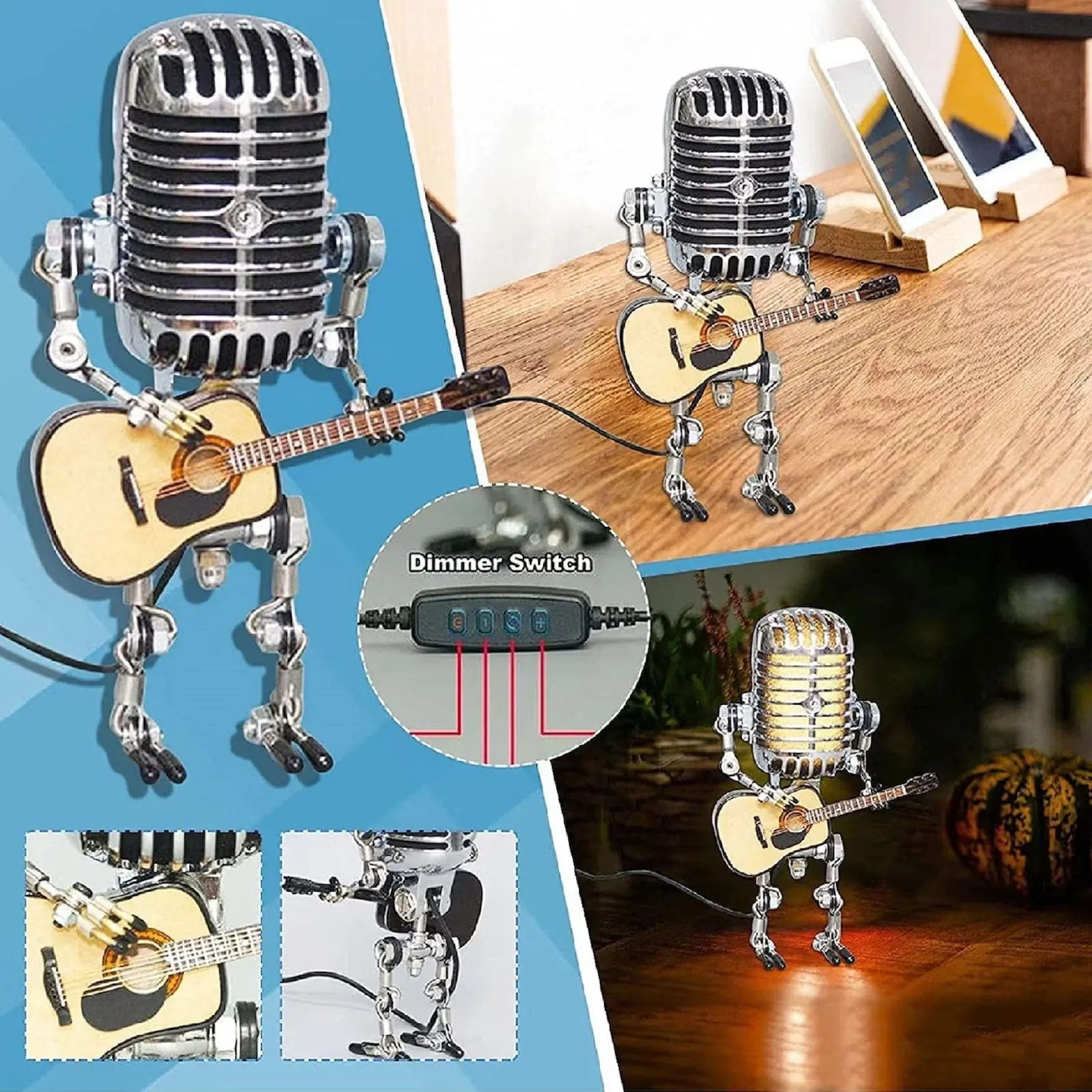 New Year's Sale - LAST DAY 70% OFF - Vintage Metal Microphone Robot Desk Lamp