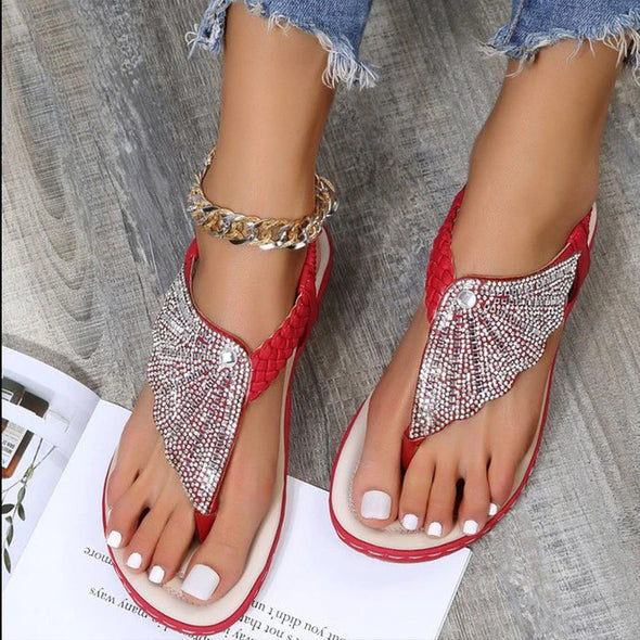 2023 Women Casual Orthopedic Sandals, Crystal Rome Fashion Clip Toe Slippers