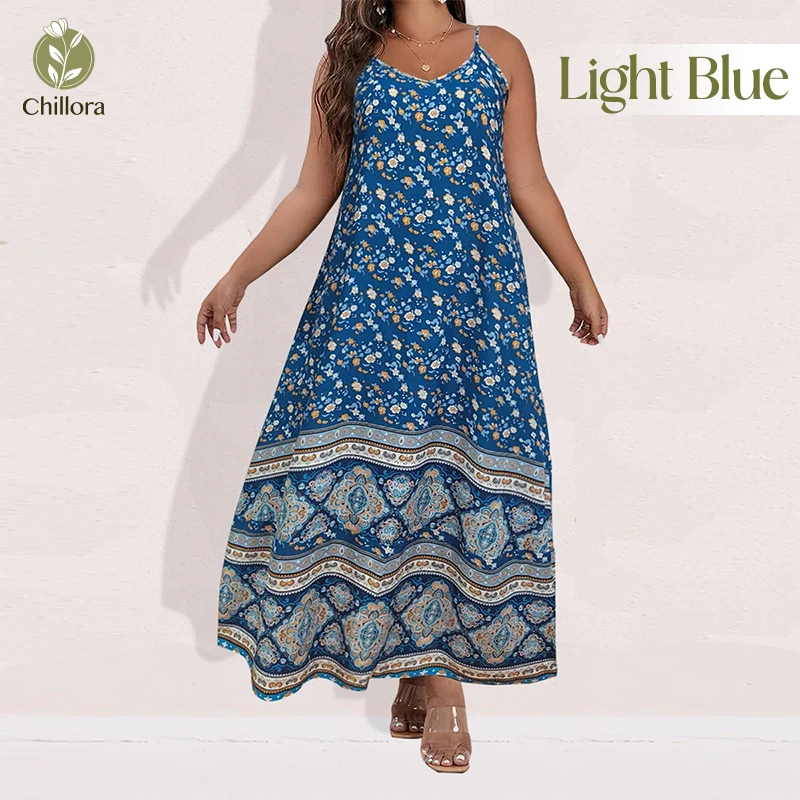 Chillora - Summer New In Dresses for Women 2023 Print Oversized Bohemian Slip Beach Dress