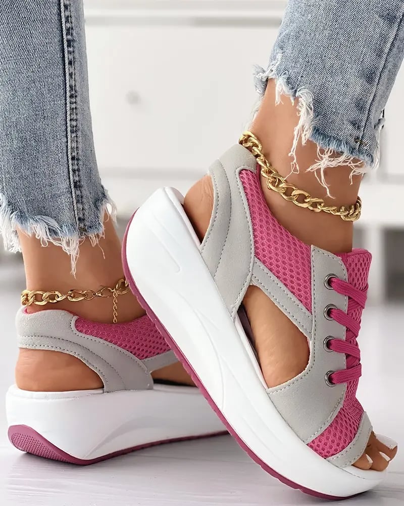 Last Day Promotion 48% OFF-Contrast Paneled Cutout Lace-up Muffin Sandals
