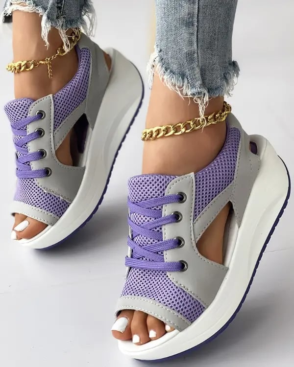Last Day Promotion 48% OFF-Contrast Paneled Cutout Lace-up Muffin Sandals