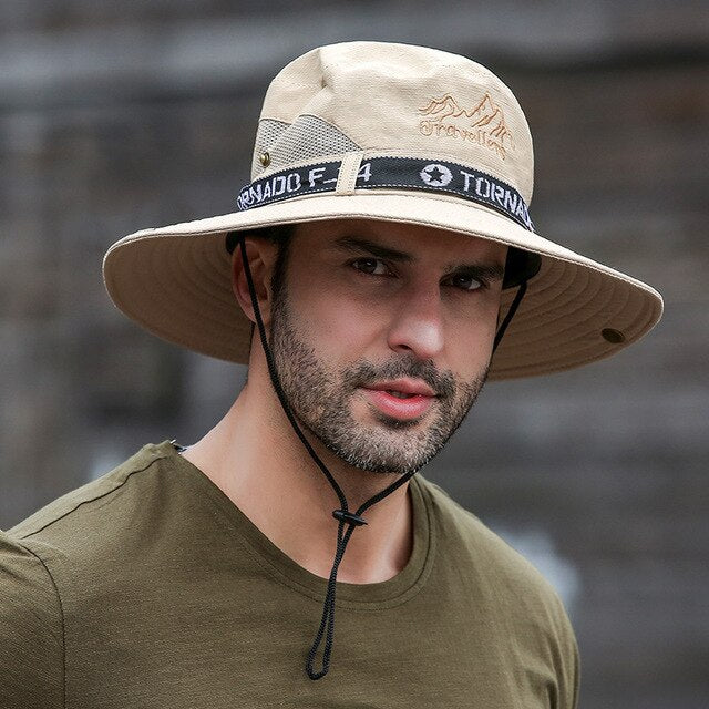 UPF 50+ Hats Men Sun Protector UV-proof Breathable Bucket Hat Large Wide Brim