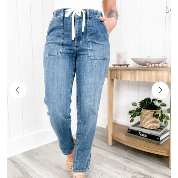 Stretchy Pull On Denim Joggers