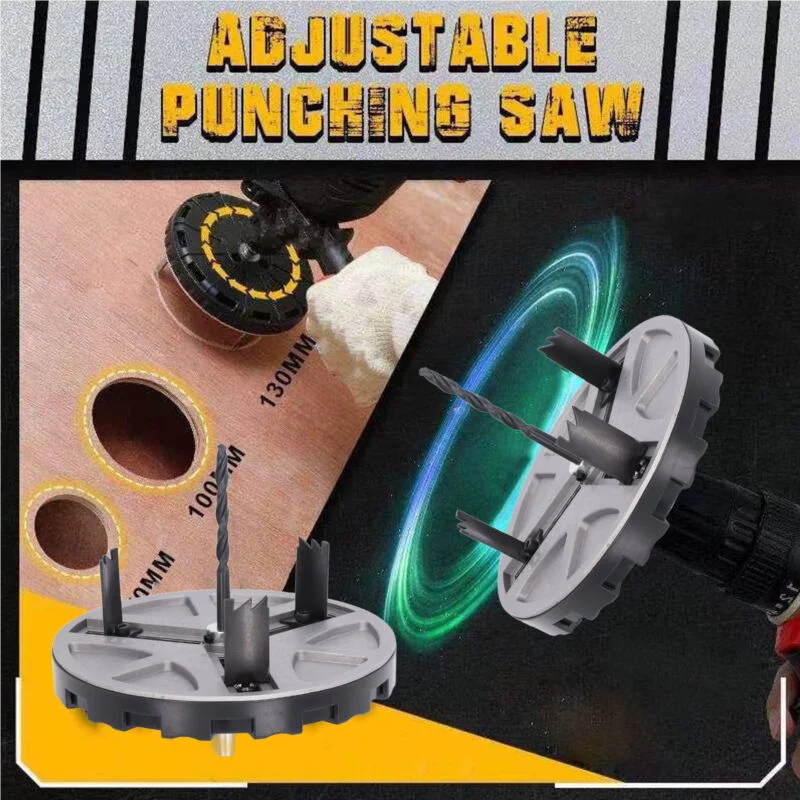Adjustable punch saw tool for drilling