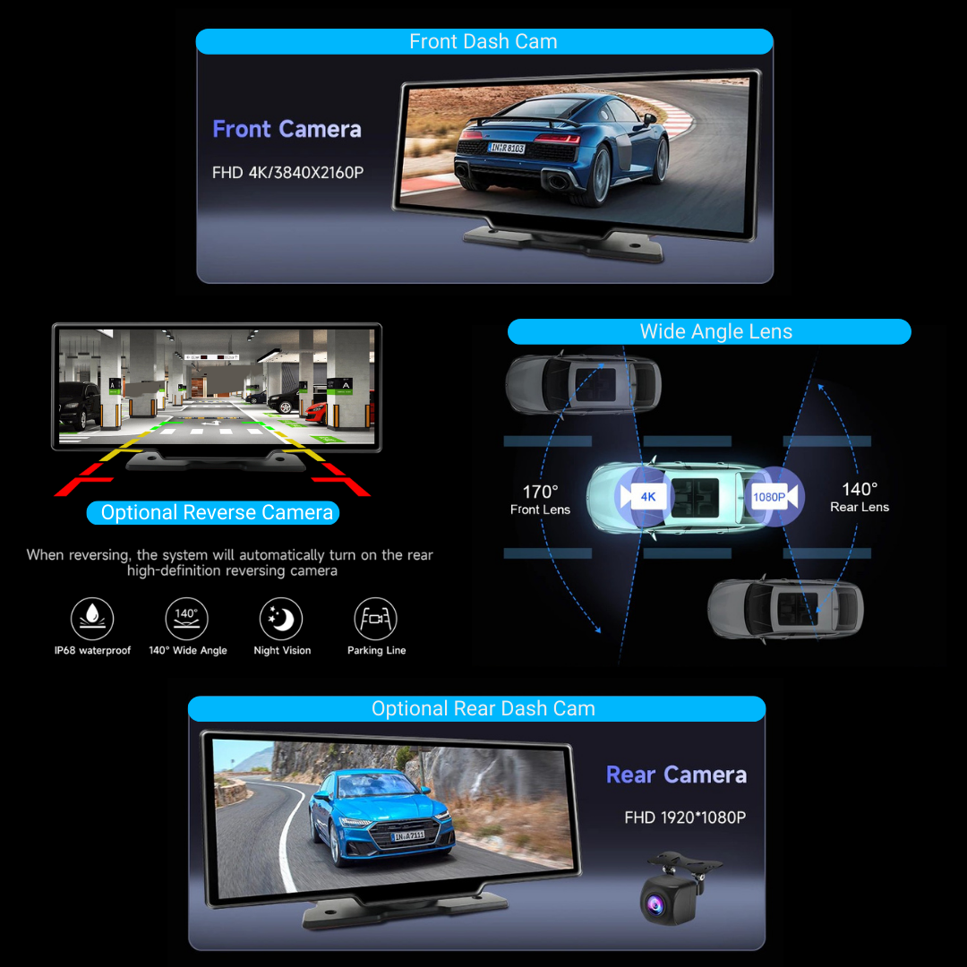 DrivePortal Wireless CarPlay Head Unit with 4K Dash Cam