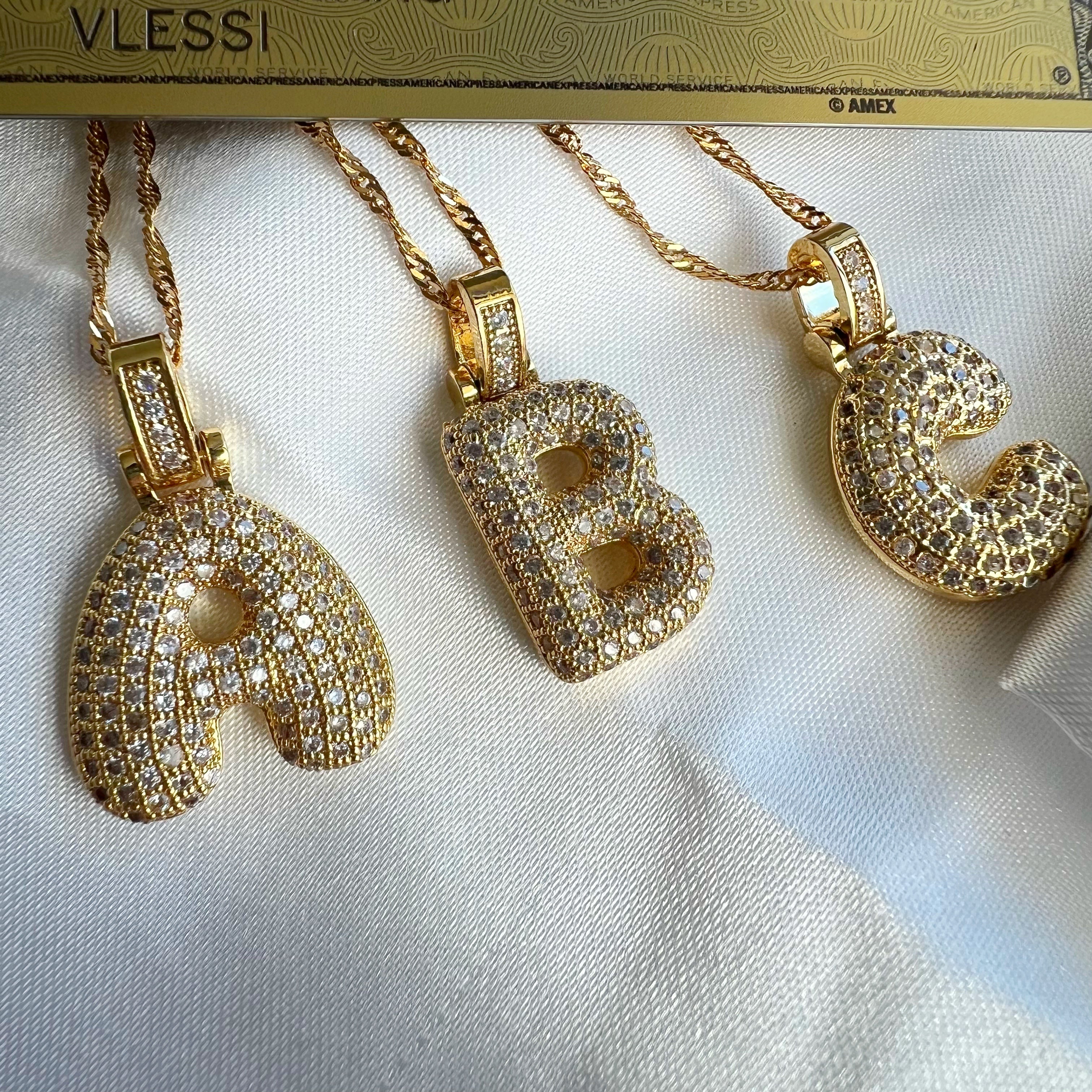 Iced Alphabet Crystal Pendant '18k Gold Plated'