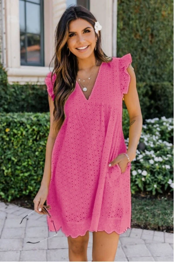 V-neck Sleeveless Mini Dress with Lace Summer Fashion 2023